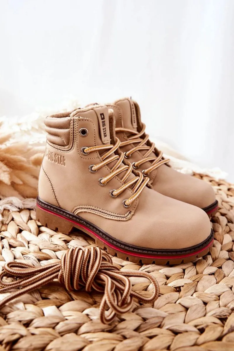 Discount Trapery Botki Dziecięce Big Star BB374126BS Beżowe Dzieci Dziewczęce