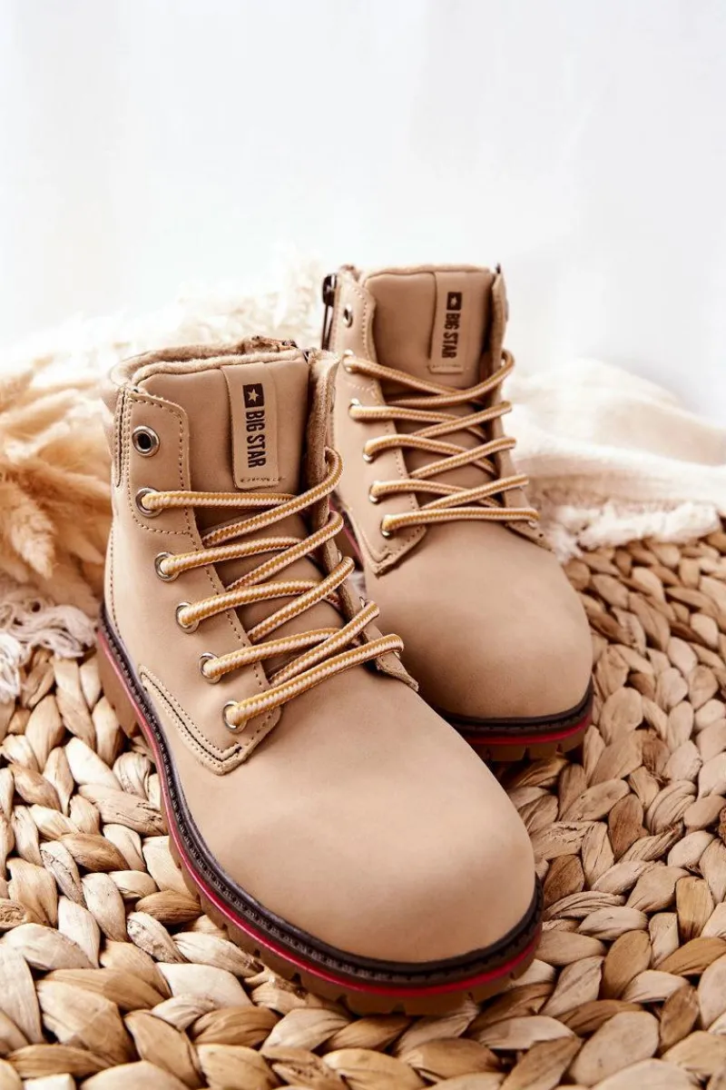 Discount Trapery Botki Dziecięce Big Star BB374126BS Beżowe Dzieci Dziewczęce