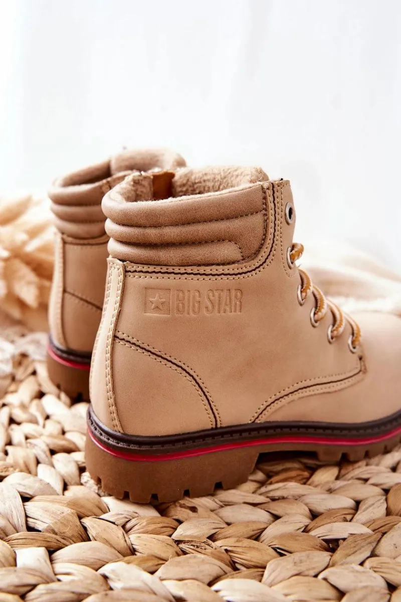 Discount Trapery Botki Dziecięce Big Star BB374126BS Beżowe Dzieci Dziewczęce