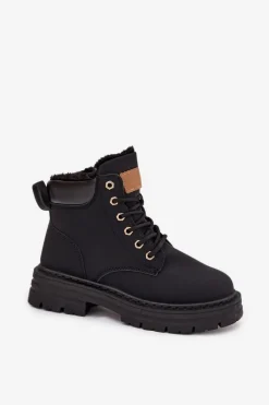 Clearance Boto Trapery Damskie Ocieplane Futerkiem Na Zamek Czarne Tharika Czarny