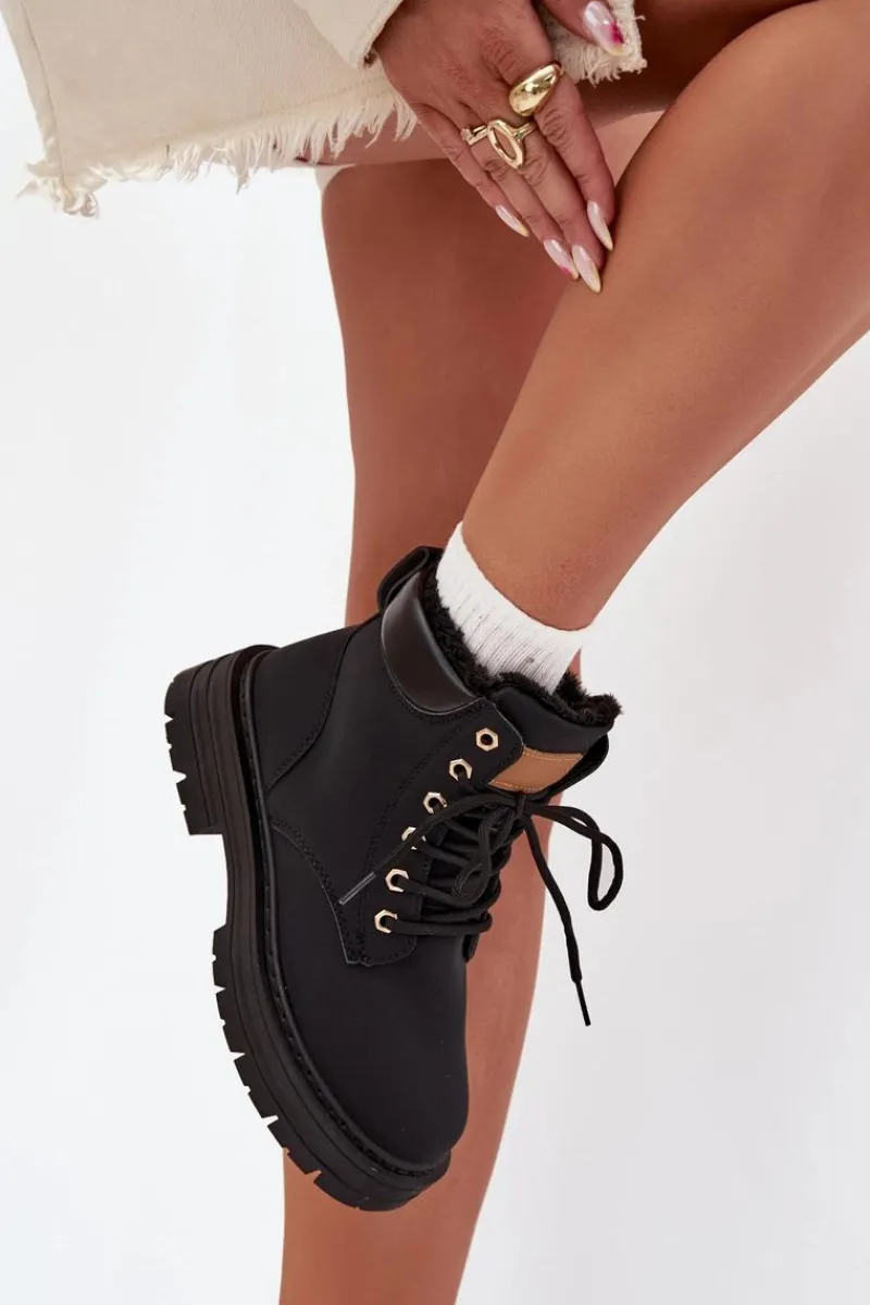 Clearance Boto Trapery Damskie Ocieplane Futerkiem Na Zamek Czarne Tharika Czarny