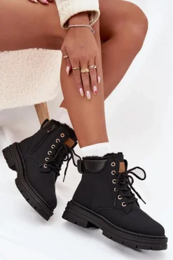 Clearance Boto Trapery Damskie Ocieplane Futerkiem Na Zamek Czarne Tharika Czarny