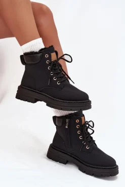 Clearance Boto Trapery Damskie Ocieplane Futerkiem Na Zamek Czarne Tharika Czarny