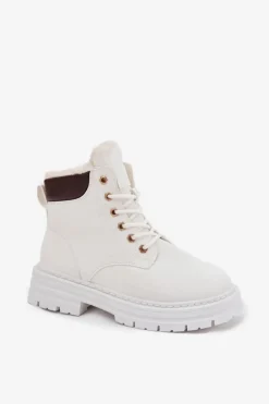 Clearance Trapery Damskie Ocieplane Futerkiem Na Zamek Białe Tharika Damskie Botki Ocieplane|Damskie Trapery