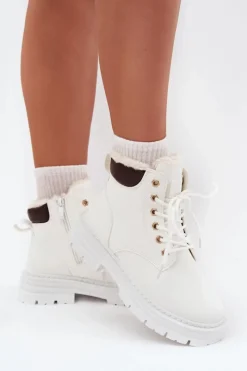 Clearance Trapery Damskie Ocieplane Futerkiem Na Zamek Białe Tharika Damskie Botki Ocieplane|Damskie Trapery