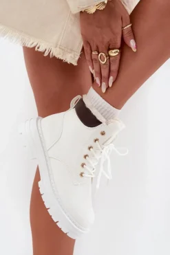 Clearance Trapery Damskie Ocieplane Futerkiem Na Zamek Białe Tharika Damskie Botki Ocieplane|Damskie Trapery