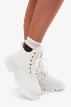 Clearance Trapery Damskie Ocieplane Futerkiem Na Zamek Białe Tharika Damskie Botki Ocieplane|Damskie Trapery