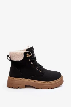 Clearance Boto Trapery Damskie Skórzane Z Kożuchem Czarne Lynnvia