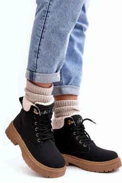 Clearance Boto Trapery Damskie Skórzane Z Kożuchem Czarne Lynnvia