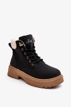 Clearance Boto Trapery Damskie Skórzane Z Kożuchem Czarne Lynnvia