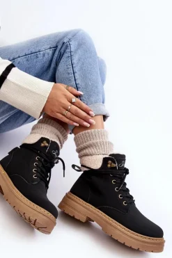 Clearance Boto Trapery Damskie Skórzane Z Kożuchem Czarne Lynnvia