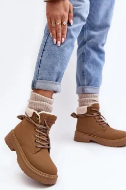 Sale Trapery Damskie Skórzane Z Kożuchem Brązowe Lynnvia Damskie Botki Ocieplane|Damskie Trapery