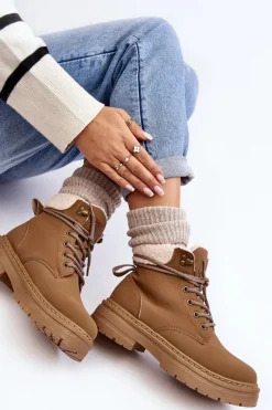 Sale Trapery Damskie Skórzane Z Kożuchem Brązowe Lynnvia Damskie Botki Ocieplane|Damskie Trapery