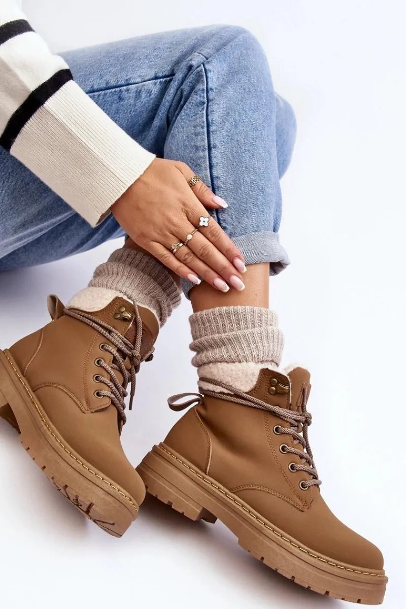 Sale Trapery Damskie Skórzane Z Kożuchem Brązowe Lynnvia Damskie Botki Ocieplane|Damskie Trapery