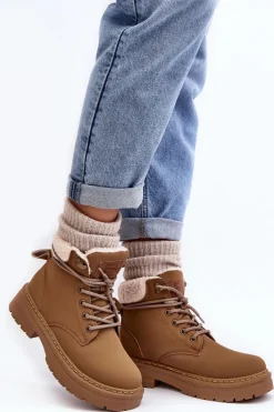 Sale Trapery Damskie Skórzane Z Kożuchem Brązowe Lynnvia Damskie Botki Ocieplane|Damskie Trapery