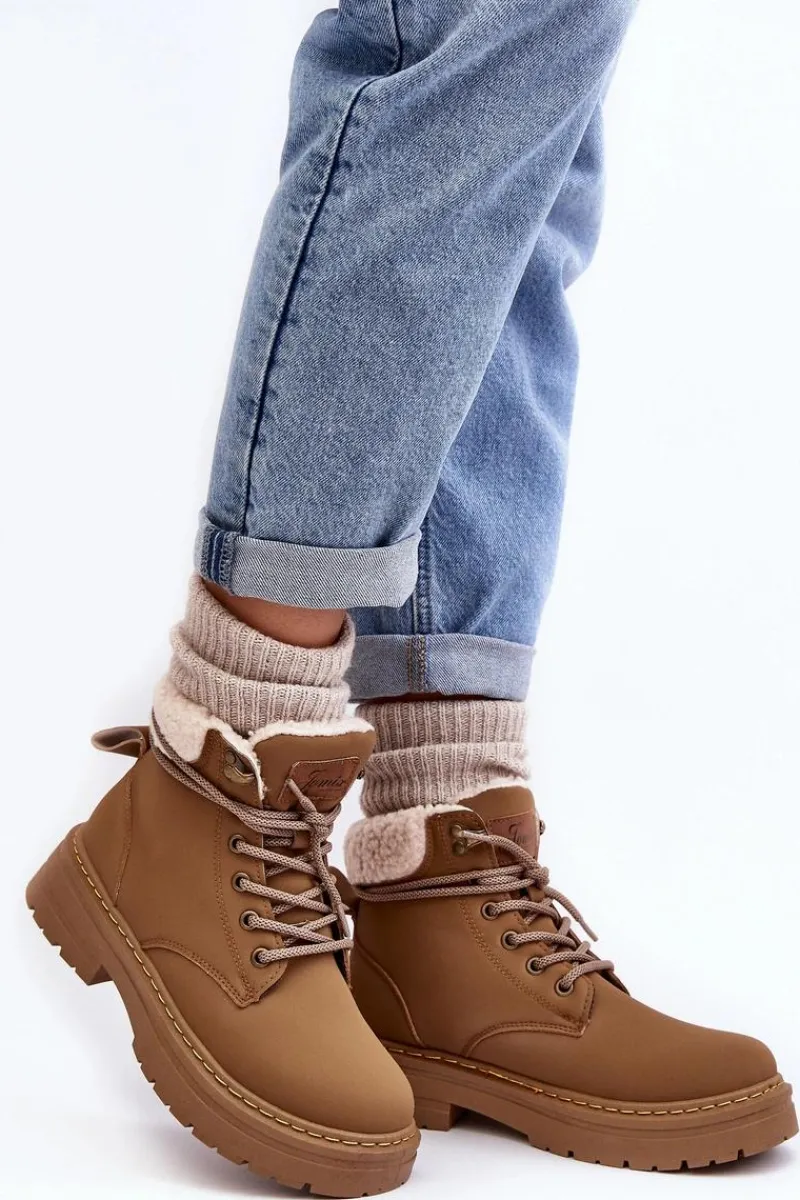 Sale Trapery Damskie Skórzane Z Kożuchem Brązowe Lynnvia Damskie Botki Ocieplane|Damskie Trapery