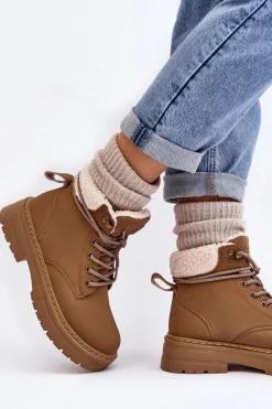 Sale Trapery Damskie Skórzane Z Kożuchem Brązowe Lynnvia Damskie Botki Ocieplane|Damskie Trapery