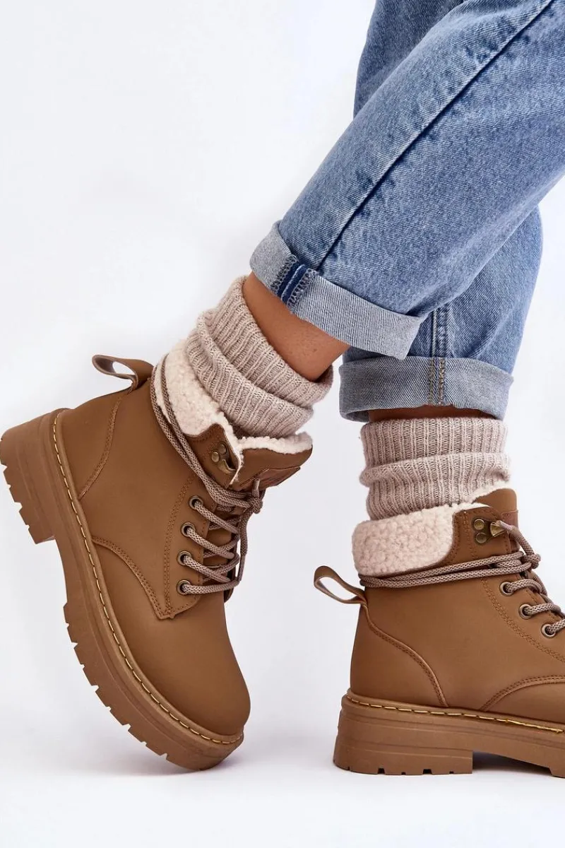 Sale Trapery Damskie Skórzane Z Kożuchem Brązowe Lynnvia Damskie Botki Ocieplane|Damskie Trapery