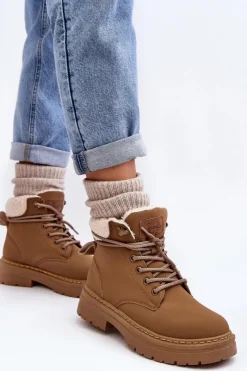 Sale Trapery Damskie Skórzane Z Kożuchem Brązowe Lynnvia Damskie Botki Ocieplane|Damskie Trapery