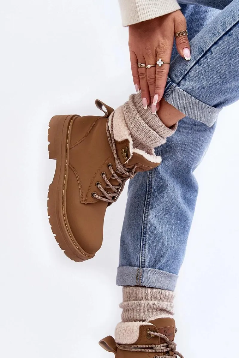 Sale Trapery Damskie Skórzane Z Kożuchem Brązowe Lynnvia Damskie Botki Ocieplane|Damskie Trapery