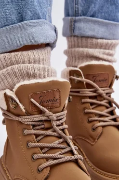 Sale Trapery Damskie Skórzane Z Kożuchem Brązowe Lynnvia Damskie Botki Ocieplane|Damskie Trapery