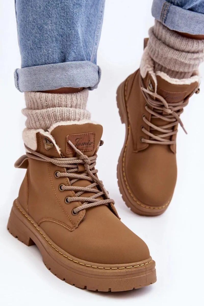 Sale Trapery Damskie Skórzane Z Kożuchem Brązowe Lynnvia Damskie Botki Ocieplane|Damskie Trapery