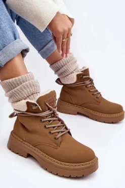 Sale Trapery Damskie Skórzane Z Kożuchem Brązowe Lynnvia Damskie Botki Ocieplane|Damskie Trapery