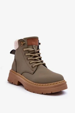 Hot Trapery Damskie Z Kożuchem Zielone Jette Damskie Damskie Trapery|Botki Sznurowane