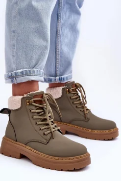 Hot Trapery Damskie Z Kożuchem Zielone Jette Damskie Damskie Trapery|Botki Sznurowane