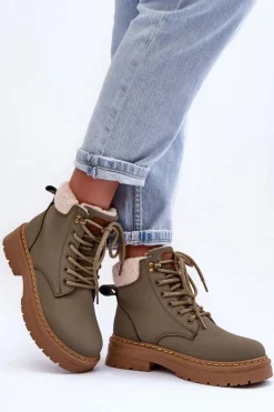 Hot Trapery Damskie Z Kożuchem Zielone Jette Damskie Damskie Trapery|Botki Sznurowane