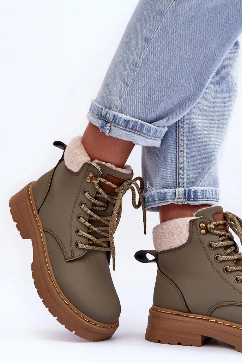 Hot Trapery Damskie Z Kożuchem Zielone Jette Damskie Damskie Trapery|Botki Sznurowane