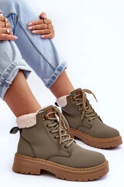 Hot Trapery Damskie Z Kożuchem Zielone Jette Damskie Damskie Trapery|Botki Sznurowane