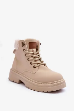 Botki Ocieplane|Damskie Trapery>Boto Trapery Damskie Z Kożuchem Jasnobeżowe Jette Beżowy
