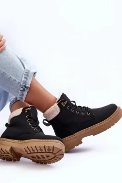 Outlet Boto Trapery Damskie Z Kożuchem Czarne Jette