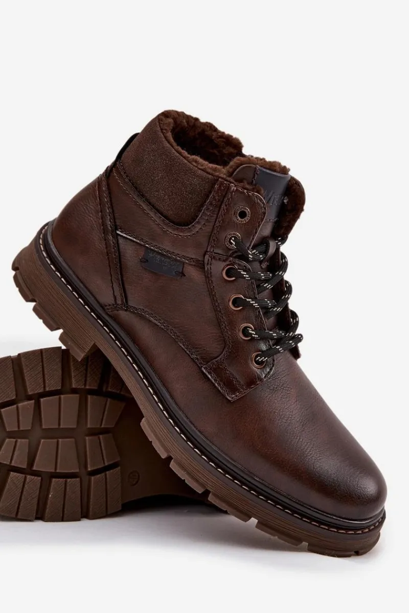Botki Męskie>Wrangler Trapery Męskie Ocieplane 20253034.IKU Ciemnobrązowe Brązowy