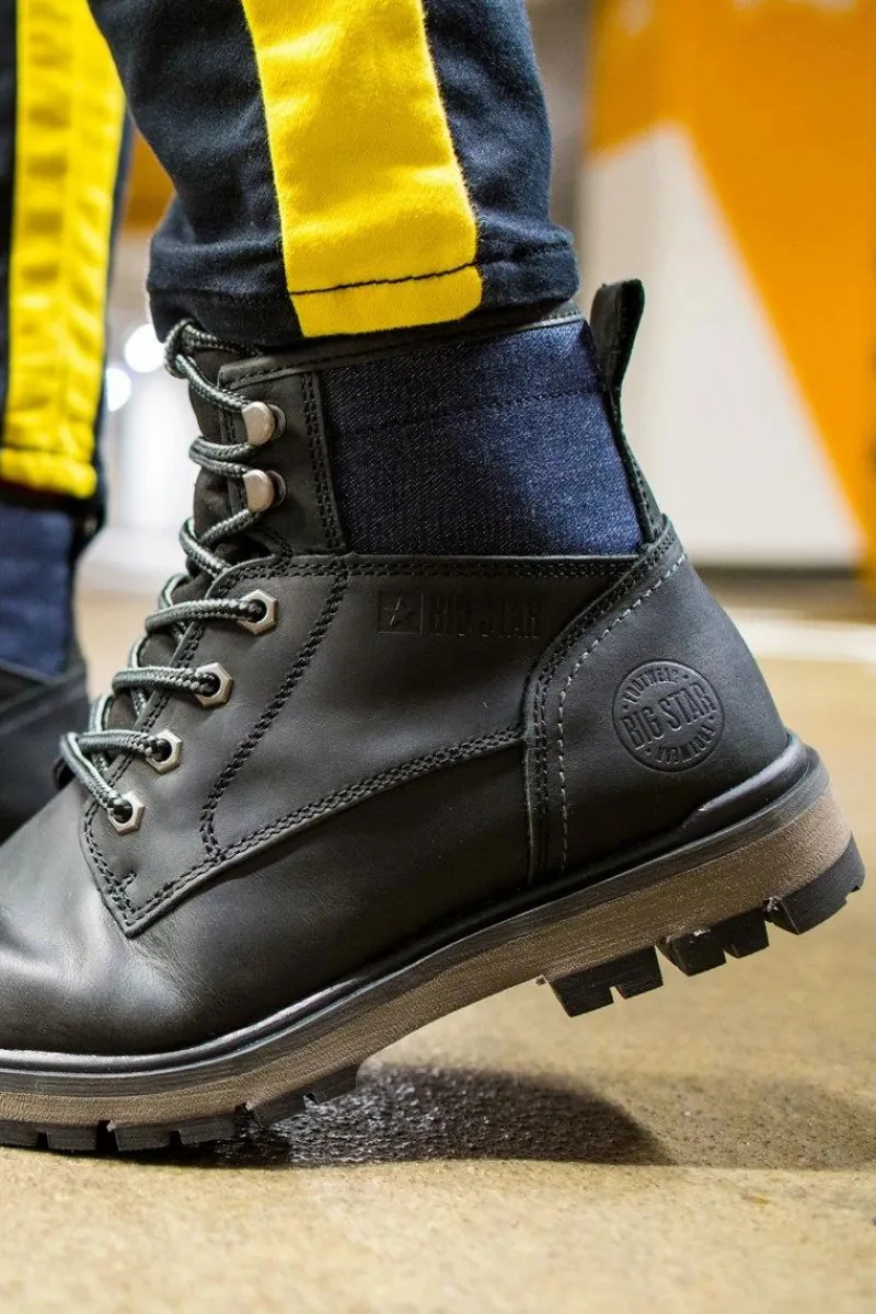 Hot Big Star Shoes Trapery Męskie Skórzane Big Star Czarne EE174267