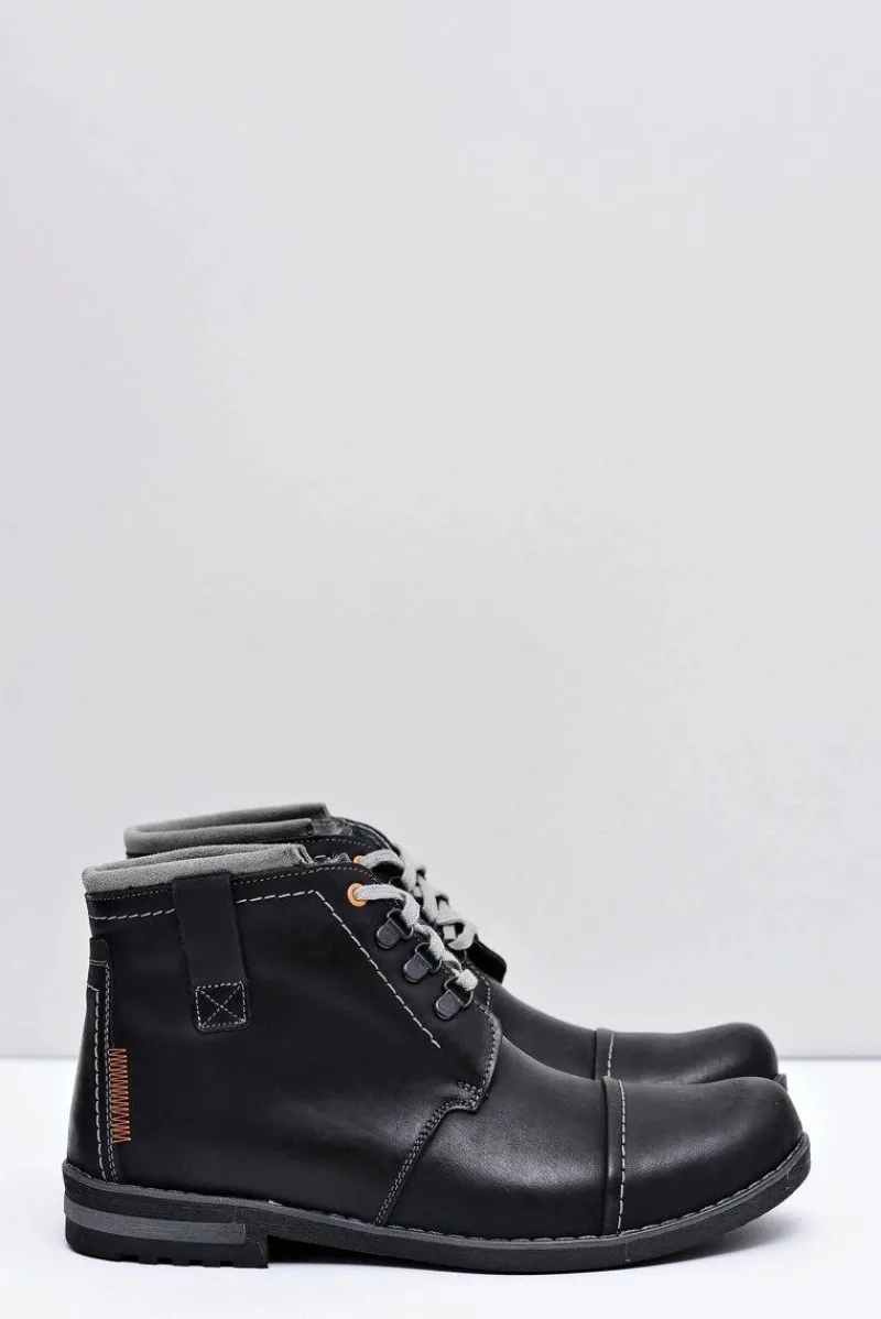 Best Boto Trapery Męskie Skórzane Czarne Genoto