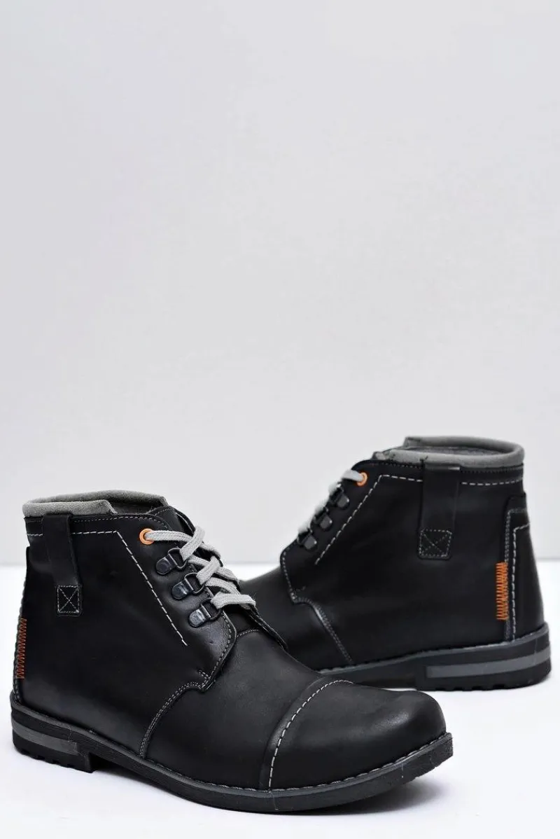 Best Boto Trapery Męskie Skórzane Czarne Genoto