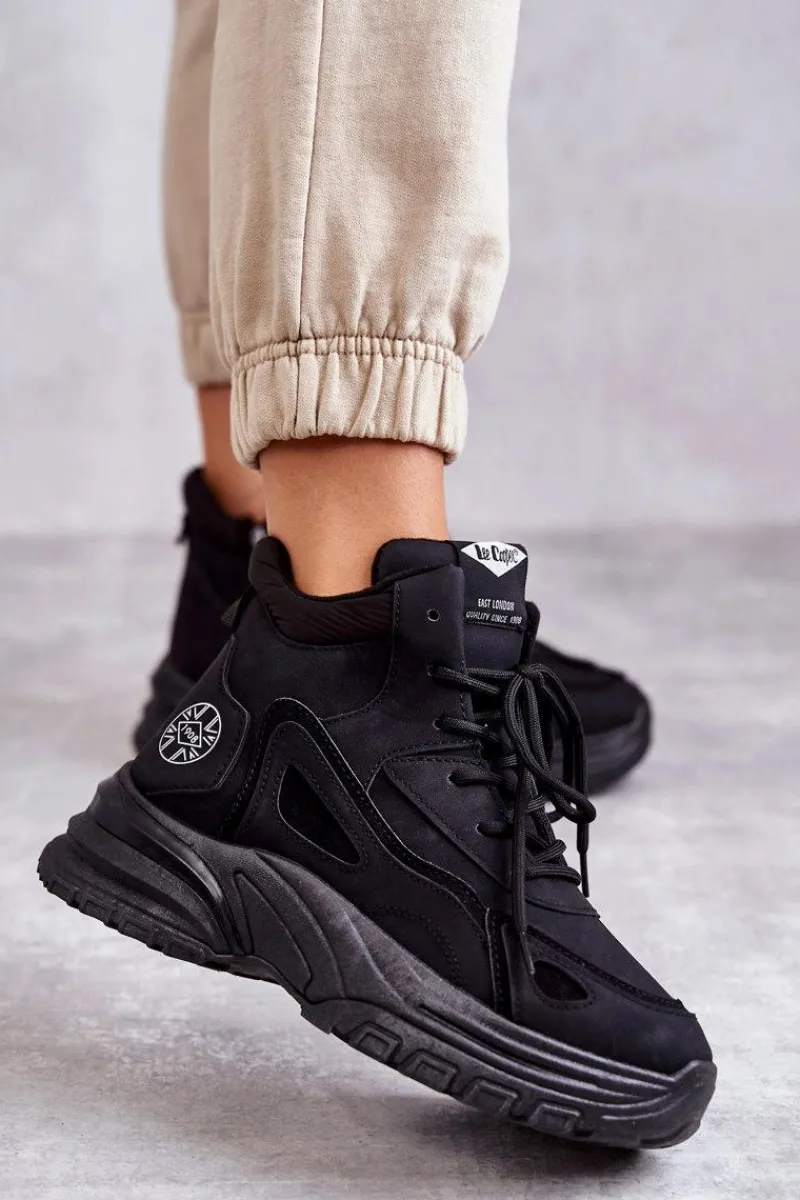 Clearance Trapery na platformie LCJ-22-44-1353L Czarne Damskie Botki Sznurowane|Czarne Botki