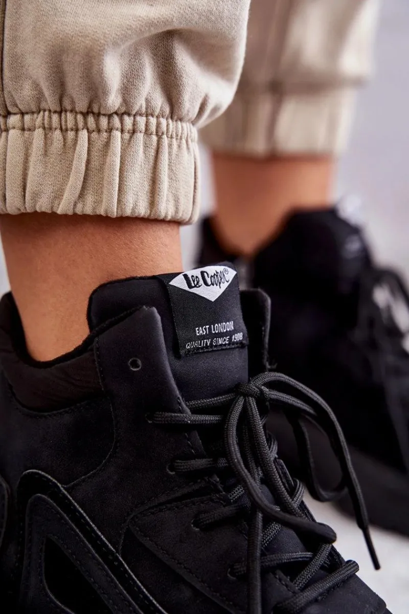 Clearance Trapery na platformie LCJ-22-44-1353L Czarne Damskie Botki Sznurowane|Czarne Botki