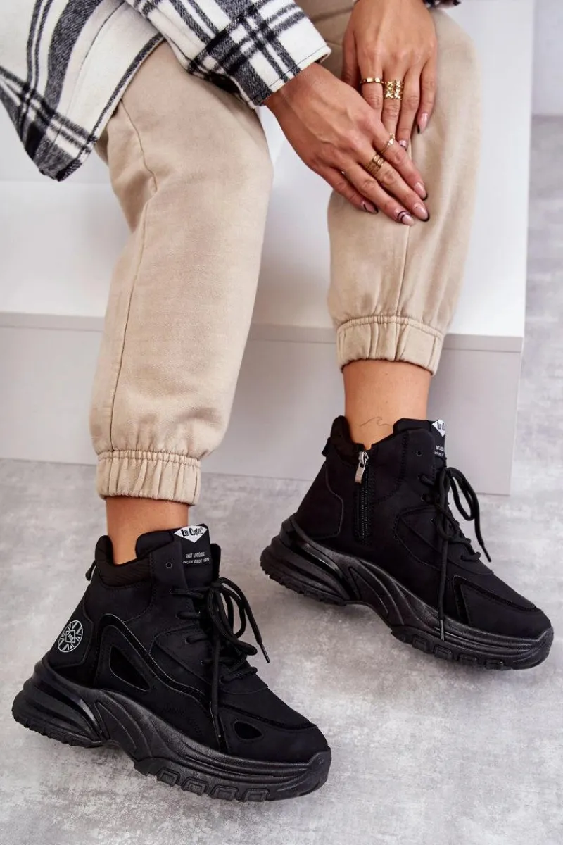 Clearance Trapery na platformie LCJ-22-44-1353L Czarne Damskie Botki Sznurowane|Czarne Botki