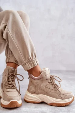 Damskie Trapery|Botki Sznurowane>Lee Cooper Trapery na platformie LCJ-22-44-1352L Beżowe