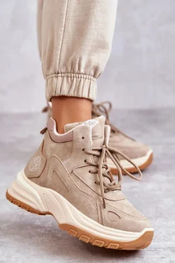 Damskie Trapery|Botki Sznurowane></noscript>Lee Cooper Trapery na platformie LCJ-22-44-1352L Beżowe