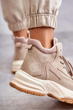 Damskie Trapery|Botki Sznurowane></noscript>Lee Cooper Trapery na platformie LCJ-22-44-1352L Beżowe