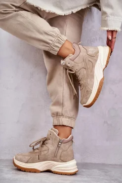 Damskie Trapery|Botki Sznurowane></noscript>Lee Cooper Trapery na platformie LCJ-22-44-1352L Beżowe