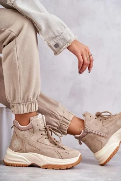 Damskie Trapery|Botki Sznurowane></noscript>Lee Cooper Trapery na platformie LCJ-22-44-1352L Beżowe