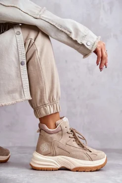 Damskie Trapery|Botki Sznurowane></noscript>Lee Cooper Trapery na platformie LCJ-22-44-1352L Beżowe