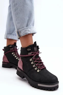 Sale Trapery Sznurowane Czarne Big Star MM274318 Damskie Damskie Trapery|Botki Sznurowane