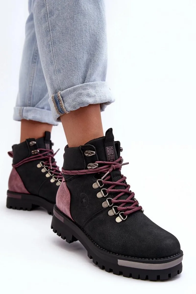 Sale Trapery Sznurowane Czarne Big Star MM274318 Damskie Damskie Trapery|Botki Sznurowane