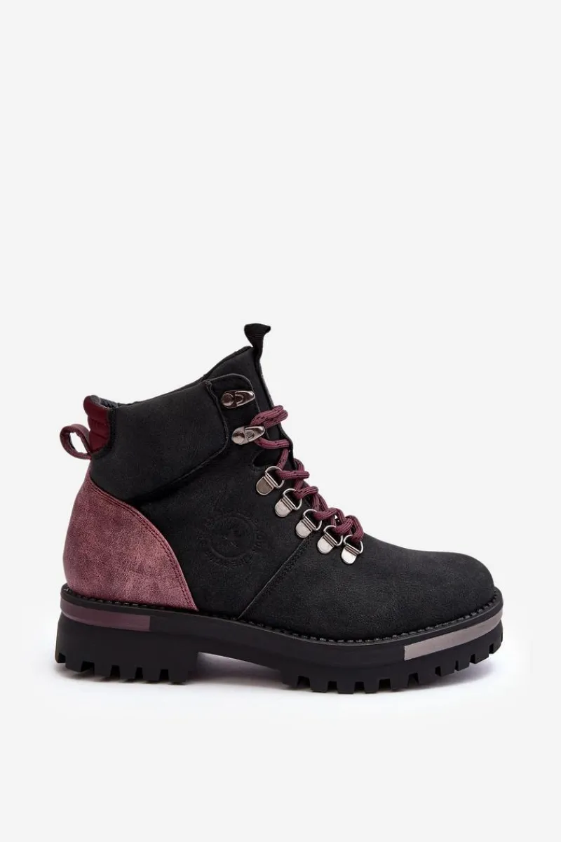 Sale Trapery Sznurowane Czarne Big Star MM274318 Damskie Damskie Trapery|Botki Sznurowane